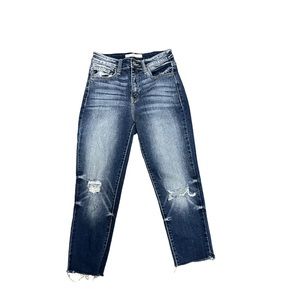 KanCan high rise stretch ankle cropped raw hem distressed skinny jeans s…